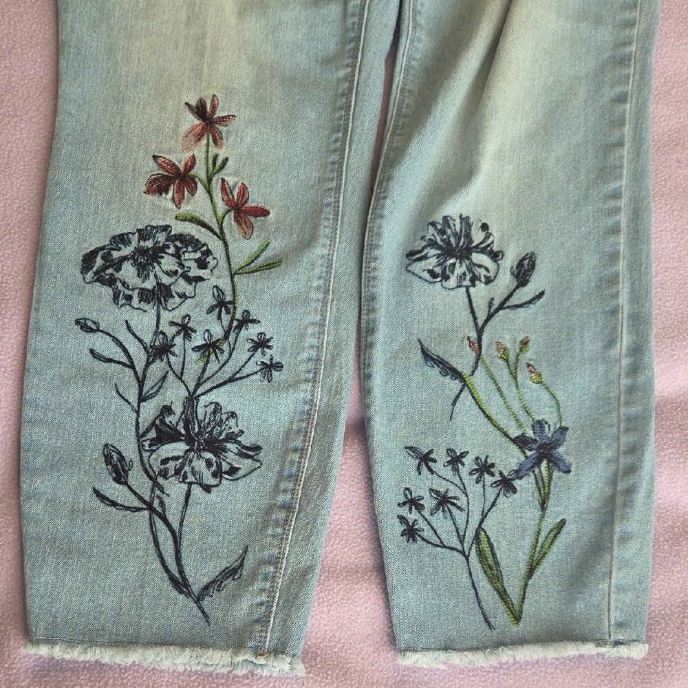 Embroidered Ankle Crop Jeans - Light Teal Green - Picture 2 of 8